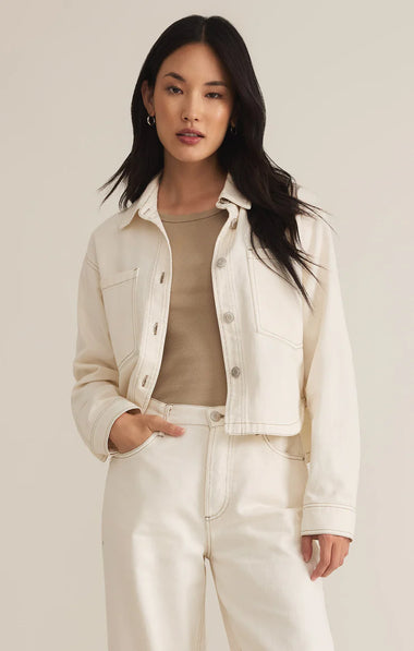 All Day Cropped Denim Jacket: Off White