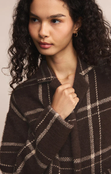 Mason Knit Plaid Coat: Coffee Bean
