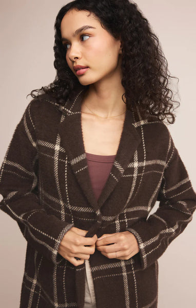 Mason Knit Plaid Coat: Coffee Bean