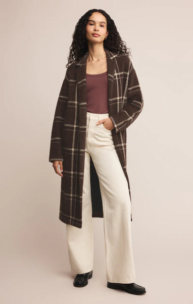 Mason Knit Plaid Coat: Coffee Bean