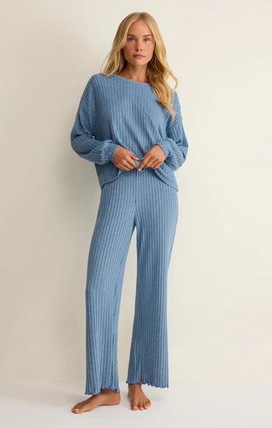 Dawn Smocked Rib Pant: Oceanic Blue