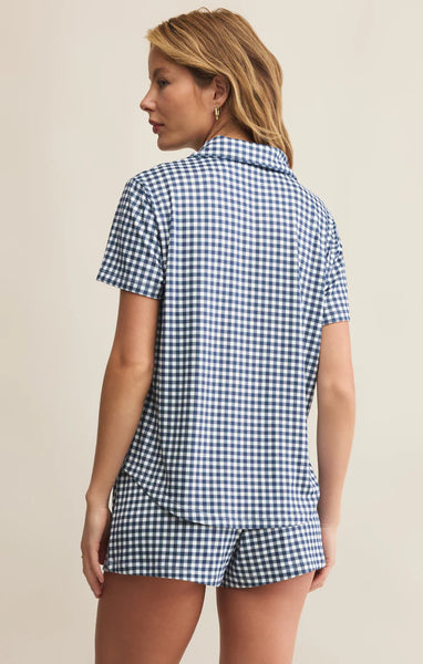Amy Gingham Top: Yacht Blue