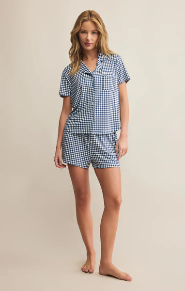 Amy Gingham Top: Yacht Blue