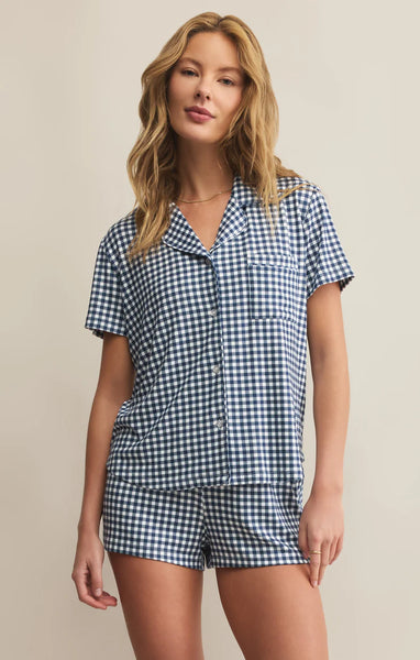 Amy Gingham Top: Yacht Blue