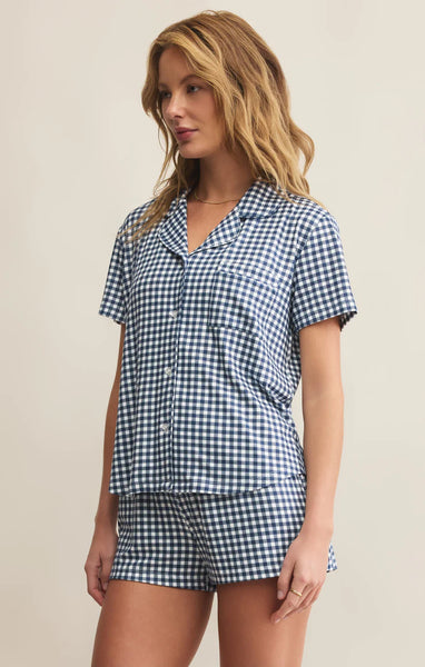 Amy Gingham Top: Yacht Blue