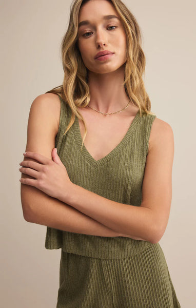 Sloane V-Neck Rib Tank: Fern