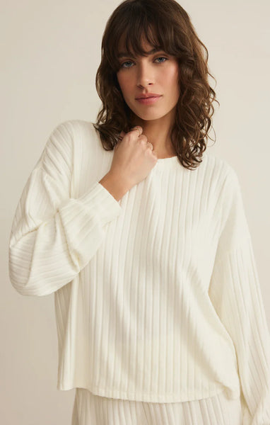 Daydream Rib Long Sleeve Top: Bone
