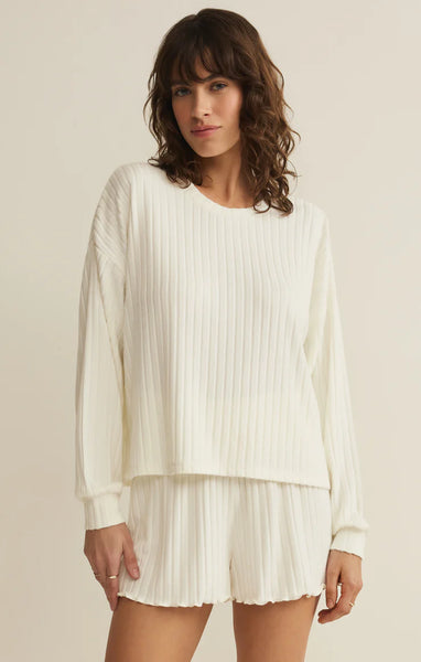 Daydream Rib Long Sleeve Top: Bone