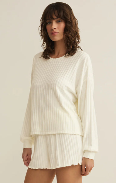 Daydream Rib Long Sleeve Top: Bone