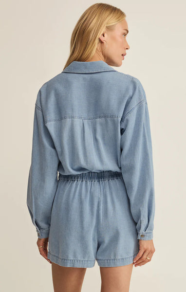 Sully Twill Romper: Lake Blue