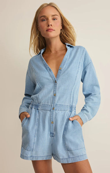Sully Twill Romper: Lake Blue