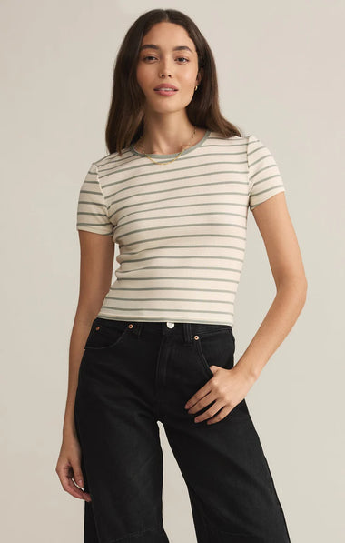 Saxton Striped Tee: Sage Green