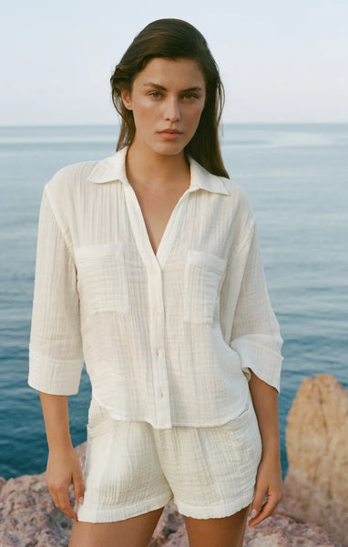 Helena Airy Button Up: White