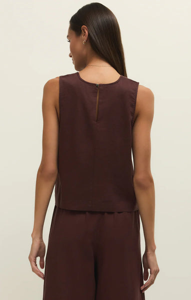 Sloane Linen Top: Chocolate Cherry