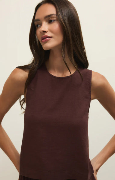 Sloane Linen Top: Chocolate Cherry