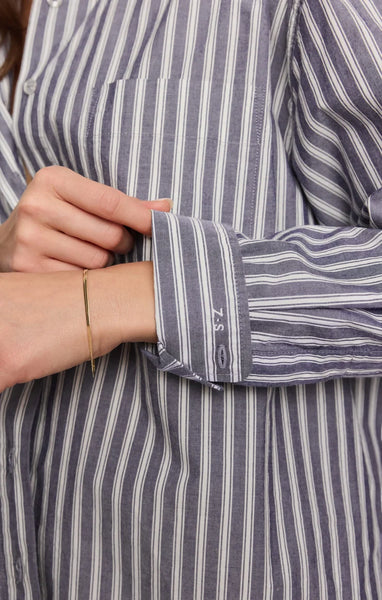 The Gallery Striped Button Up: Oxford Blue