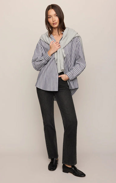 The Gallery Striped Button Up: Oxford Blue