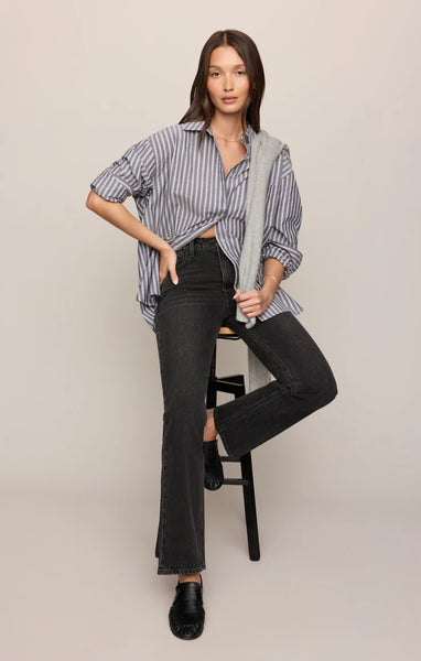 The Gallery Striped Button Up: Oxford Blue