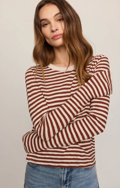Junie Stripe Slub Long Sleeve: Dark Rosewood