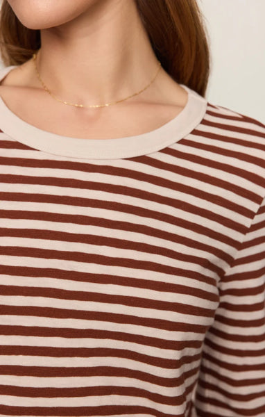 Junie Stripe Slub Long Sleeve: Dark Rosewood