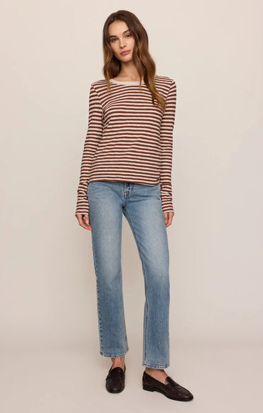 Junie Stripe Slub Long Sleeve: Dark Rosewood