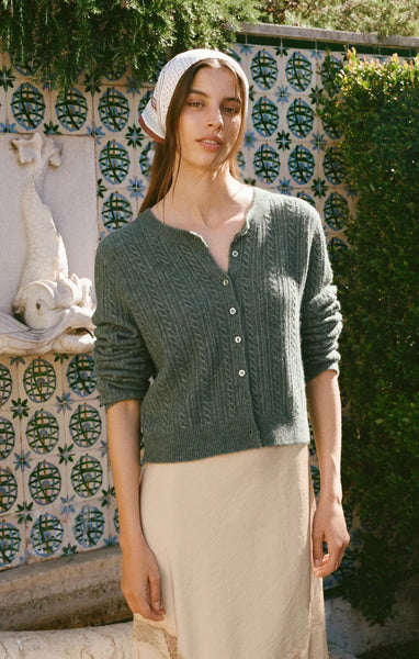 Medina Pointelle Cardigan: Monstera
