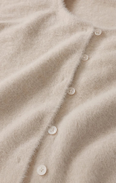 Winterglow Fluffy Cardigan: Frosted Pearl