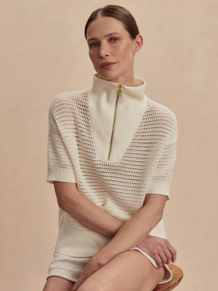 Nali Half Zip Knit Top: Egret