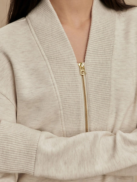 Sally Half Zip Sweat: Ivory Marl