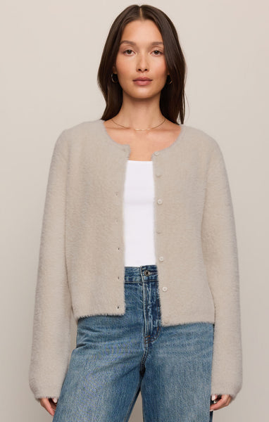 Winterglow Fluffy Cardigan: Frosted Pearl