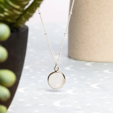 Moonstone Round Pendant Necklace: Sterling Silver