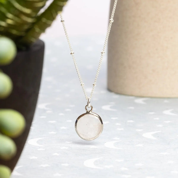 Moonstone Round Pendant Necklace: Sterling Silver