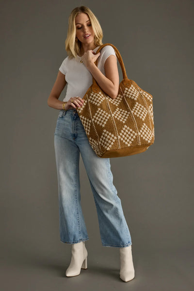 Brown + Cream Diamond Tote