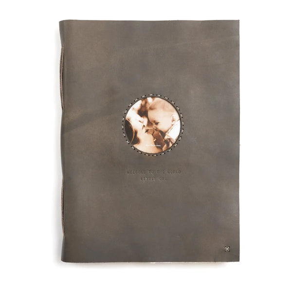 "Welcome To The World" Leather Photo Keeper
