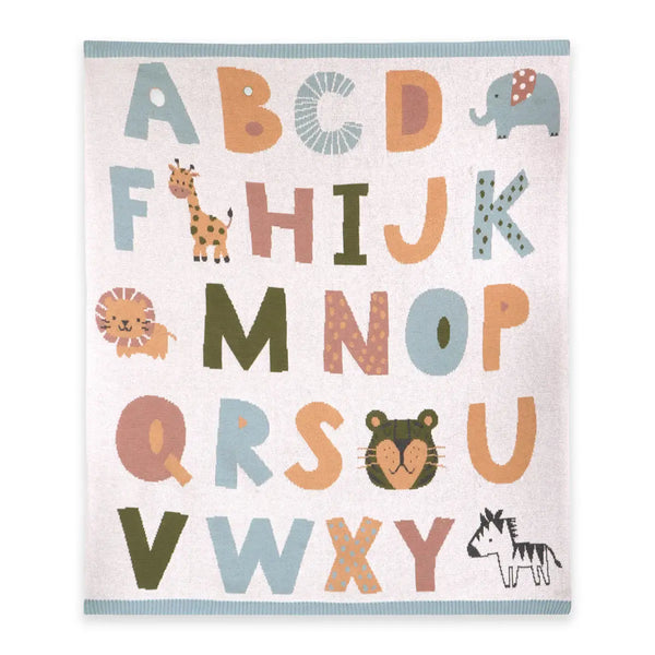 Alphabet Blue Knit Blanket