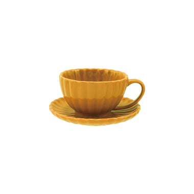 Mustard Ribbed Mug with Saucer