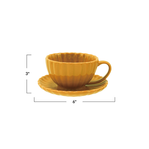 Mustard Ribbed Mug with Saucer