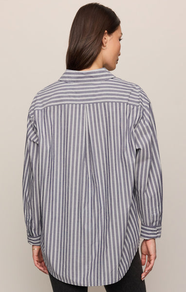 The Gallery Striped Button Up: Oxford Blue