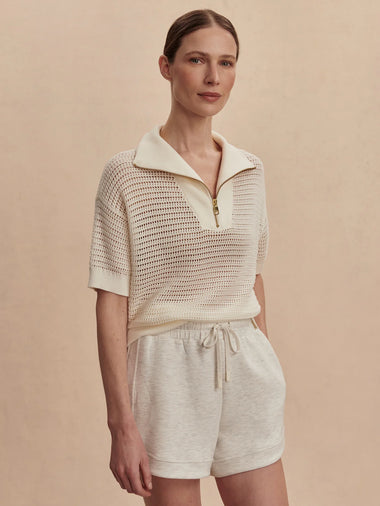 Nali Half Zip Knit Top: Egret