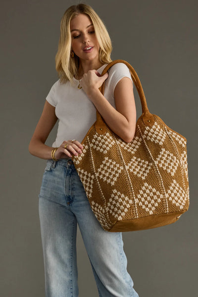 Brown + Cream Diamond Tote
