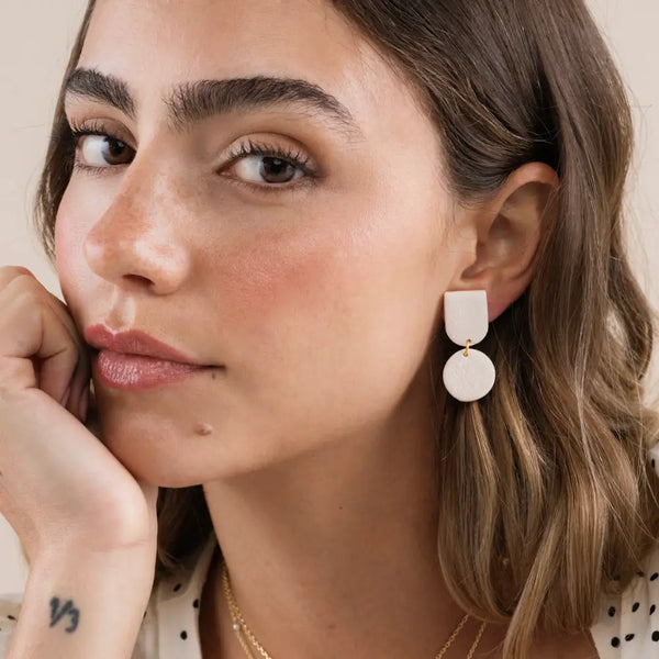 Oat Circle Dome Clay Earrings