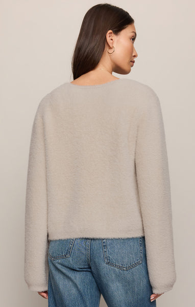 Winterglow Fluffy Cardigan: Frosted Pearl