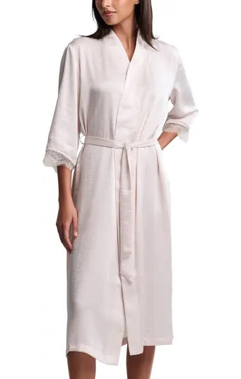 Liquid Satin Lace Kimono Robe: Sand Dune