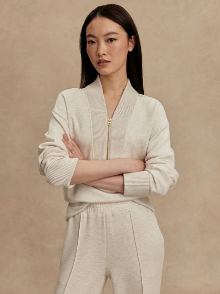 Sally Half Zip Sweat: Ivory Marl