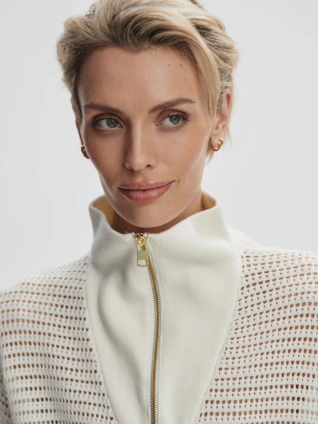 Nali Half Zip Knit Top: Egret
