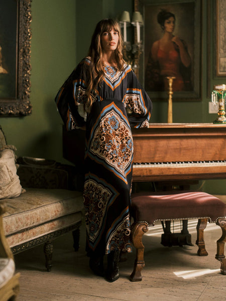 Fawn Ankle Dress: Black Floral Anise
