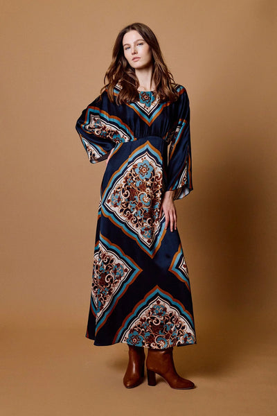 Fawn Ankle Dress: Black Floral Anise