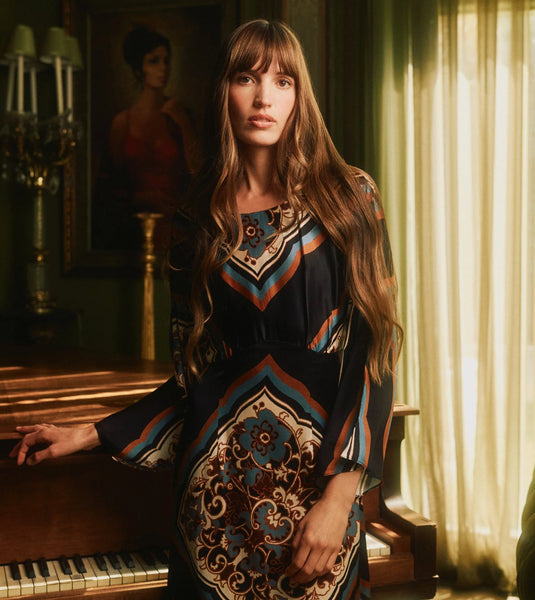 Fawn Ankle Dress: Black Floral Anise