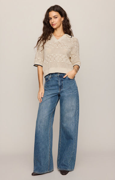 Denman Crochet Polo Sweater