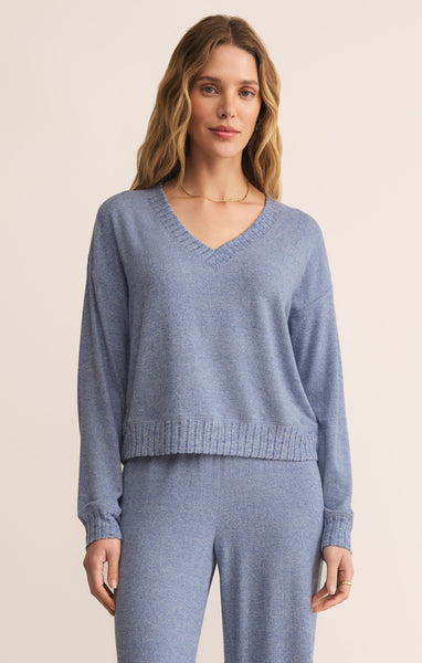 Courtney Long Sleeve Top: Blue Velvet